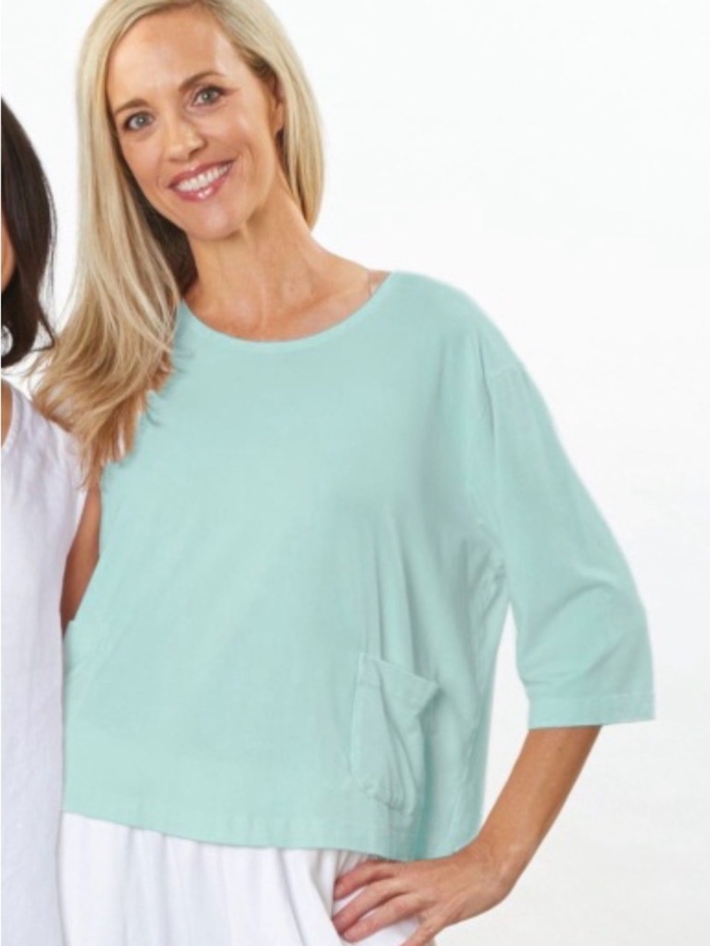 Relaxed Crewneck 3/4 Sleeve Top “In Mist”